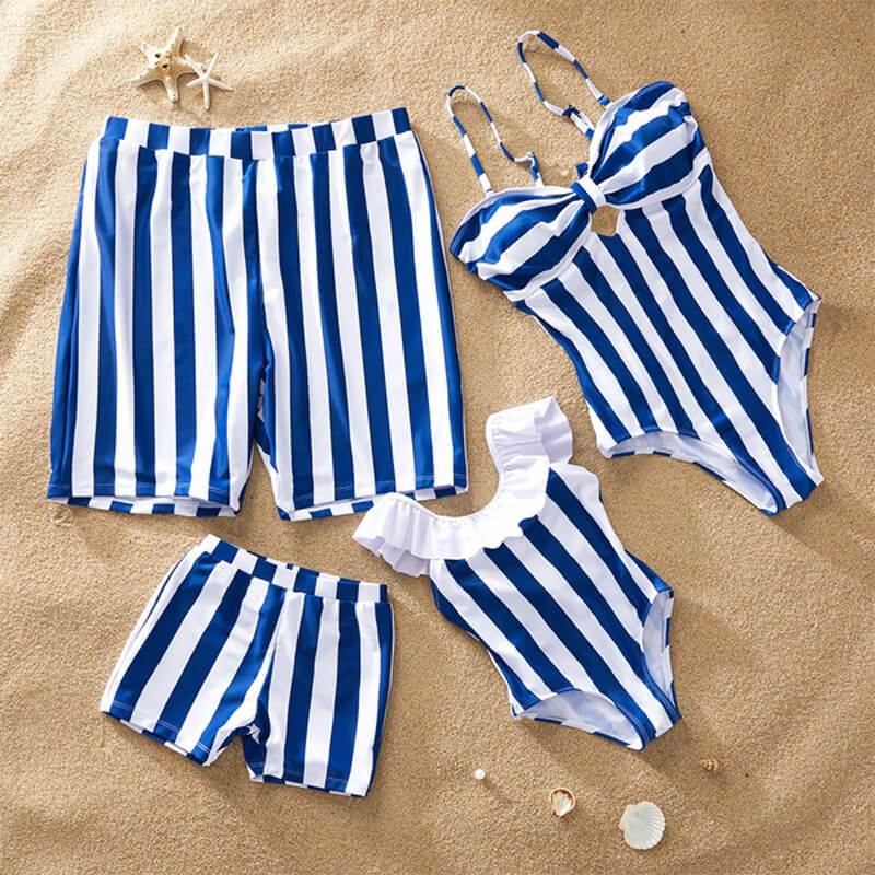 Family Matching Summer Blue Striped Swimsuits - Find the Best and Stylish Matching Family Swimsuits