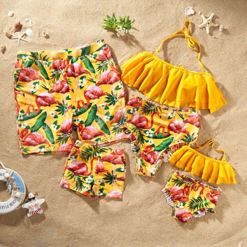 Flamingo Print Family Matching Swimsuits - Find the Best and Stylish Matching Family Swimsuits