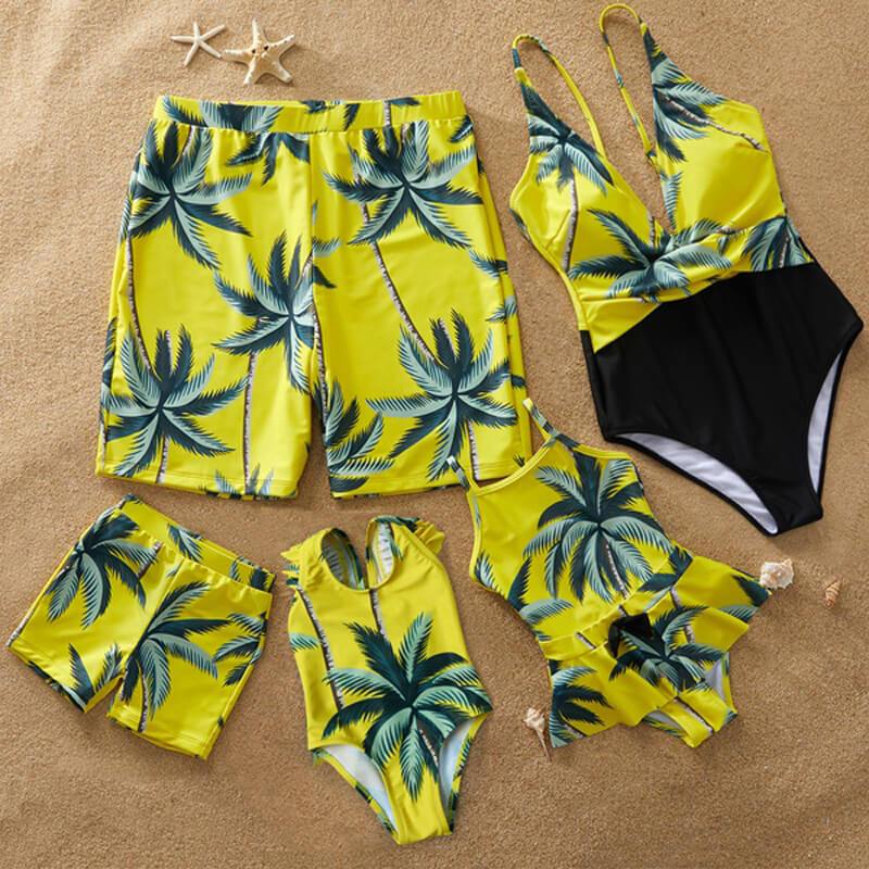 Yellow Coconut Tree Family Matching Swimsuits - Find the Best and Stylish Matching Family Swimsuits
