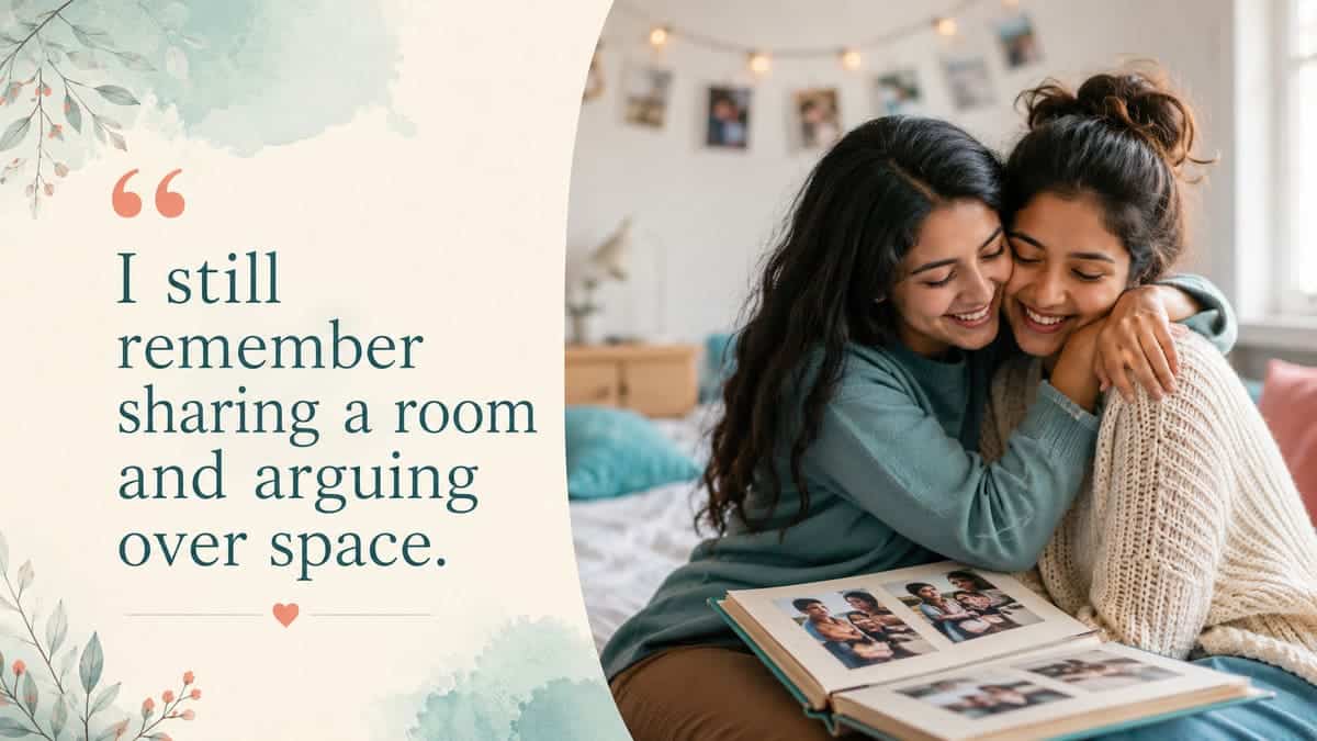Two sisters remembering childhood moments and shared family memories
