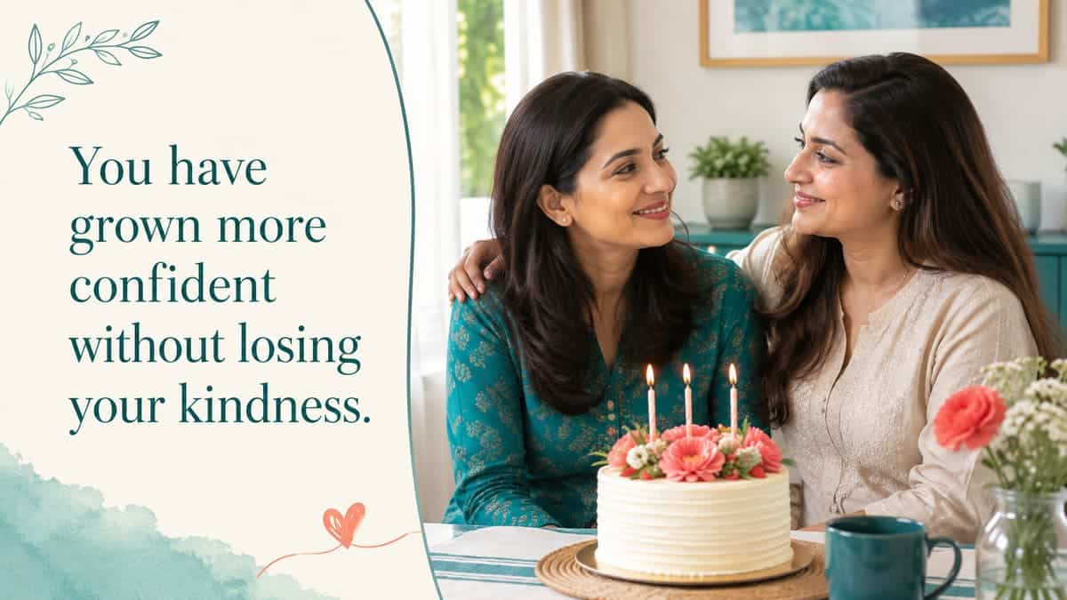 Meaningful birthday message celebrating a sister growing in confidence and kindness