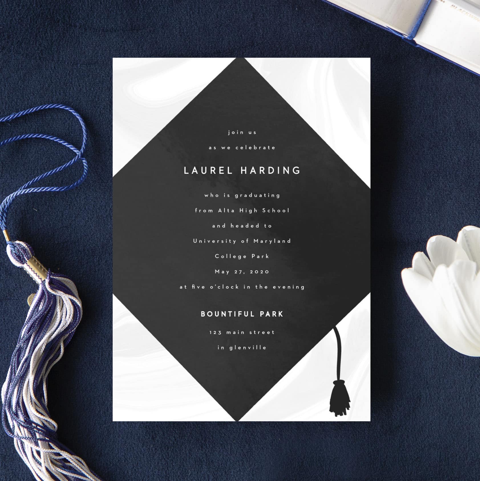 Navy Velvet5 - Find Some Useful Tips on College Graduation Announcements & Invitations