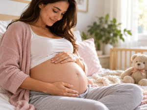 Pregnant mother resting her hands on her belly