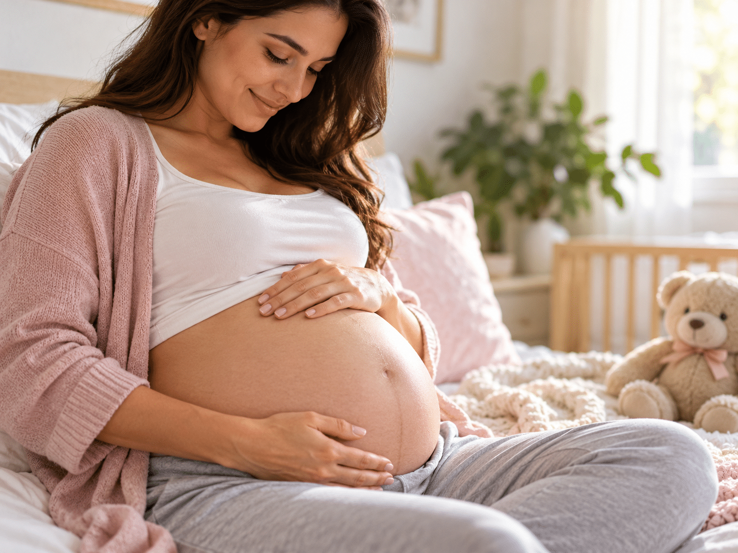 Pregnant mother resting her hands on her belly