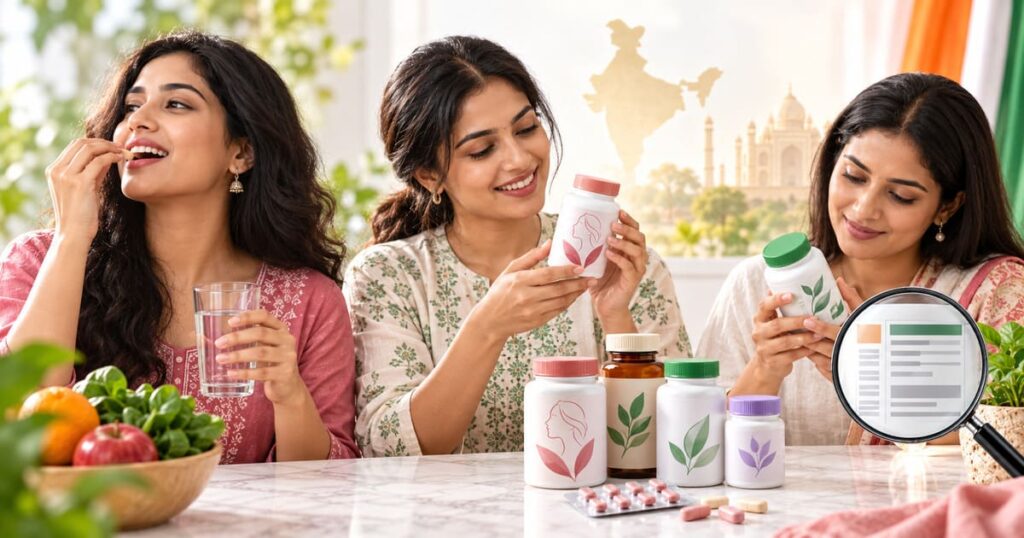 indian wellness women with supplements