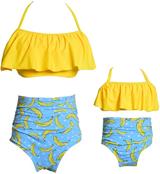 JerrisApparel Girl Tropical Leaf Swimsuit Tankini Swim Set Two Pieces Bathing Suit 