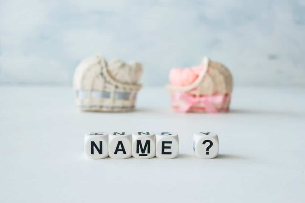 concept of choosing baby name. pink and blue decorative straw cr