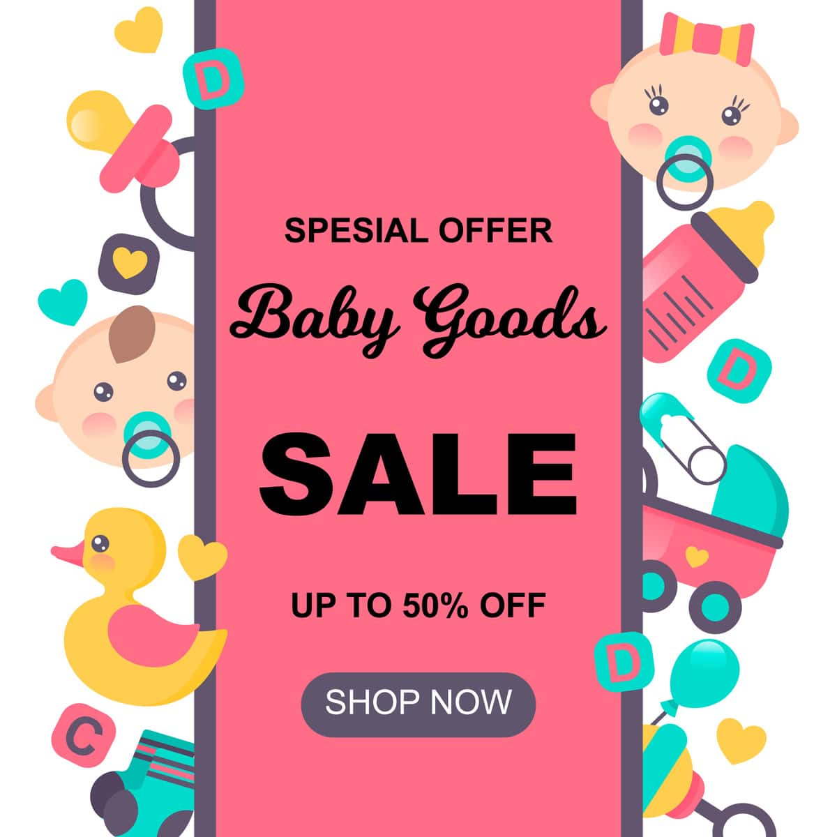 baby goods sale banner. special offer. sale 50%.