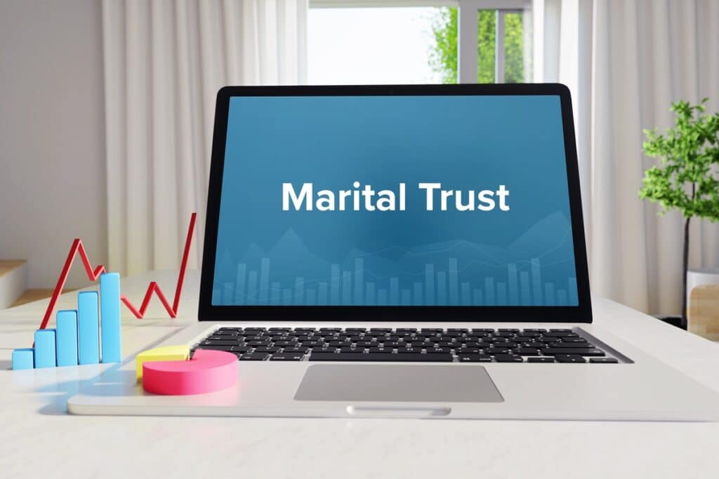marital trust – statistics/business. laptop in the office with term on the screen. finance/economy.