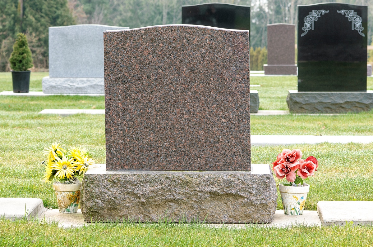 tombstone with flowers