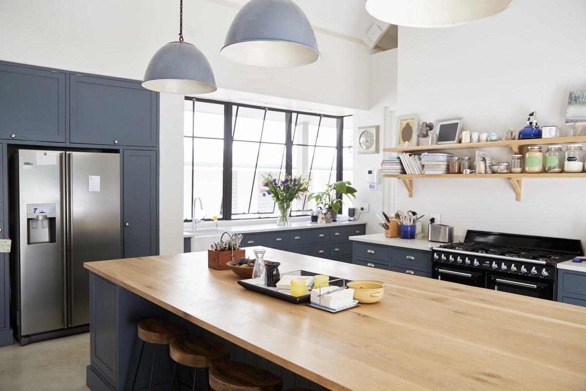 kitchen island in a large family kitchen