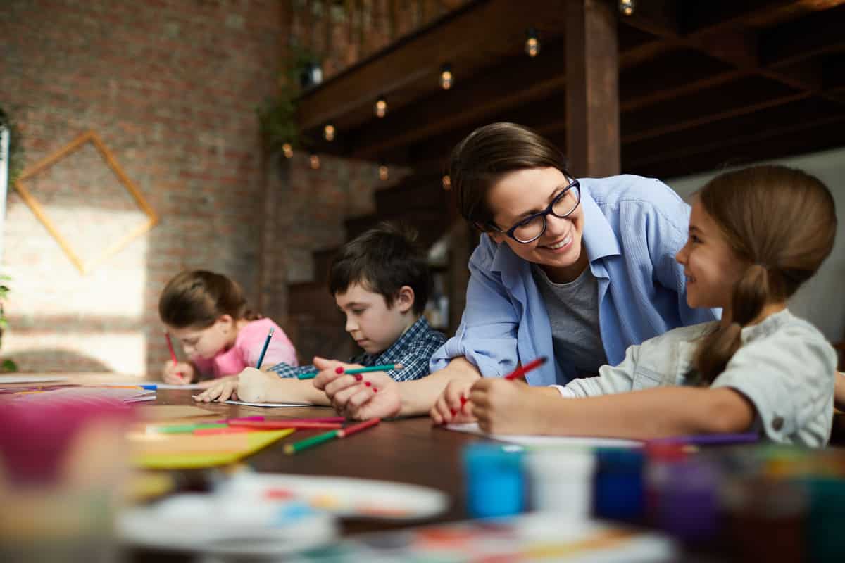 group of children in art class