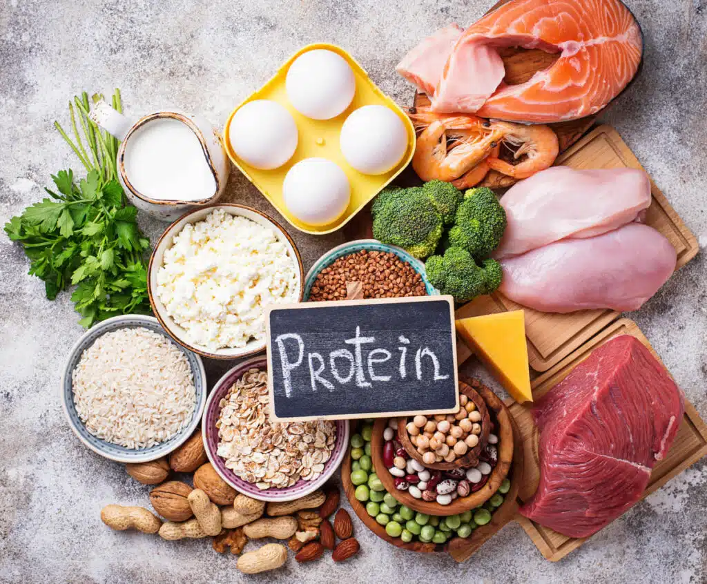Paneer, eggs, beans, fish, meat, nuts, and other protein foods