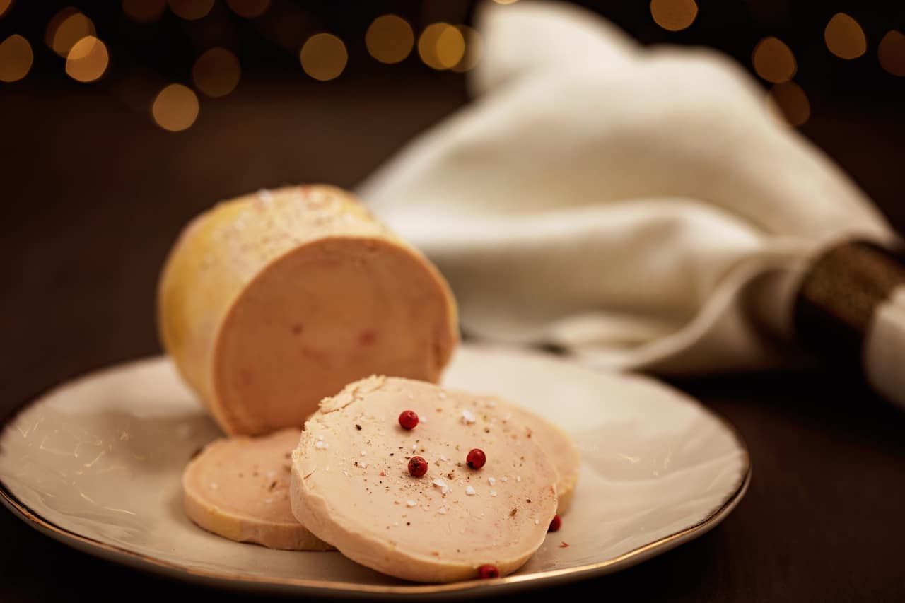 foie gras, goose liver traditional french starter for winter holidays celebration.