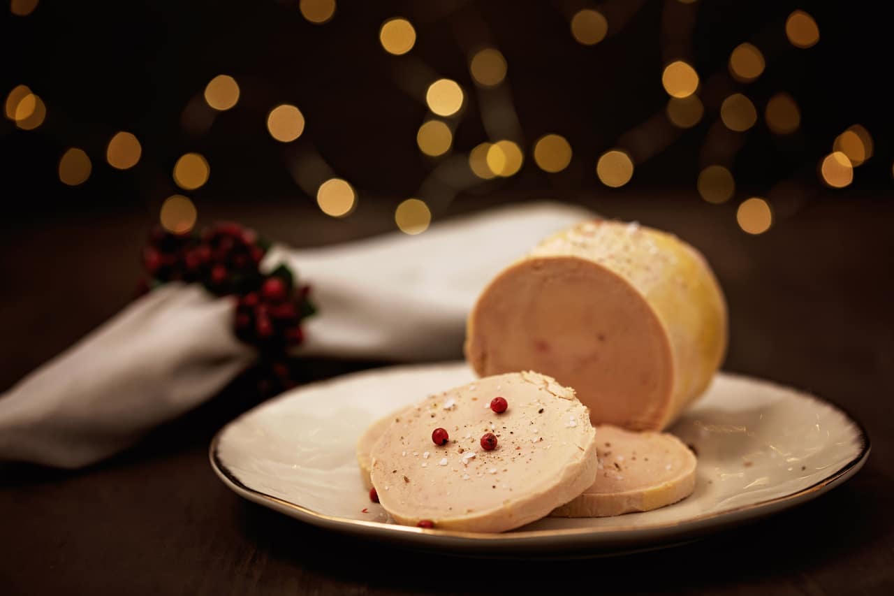 foie gras, goose liver traditional french starter for winter holidays celebration.