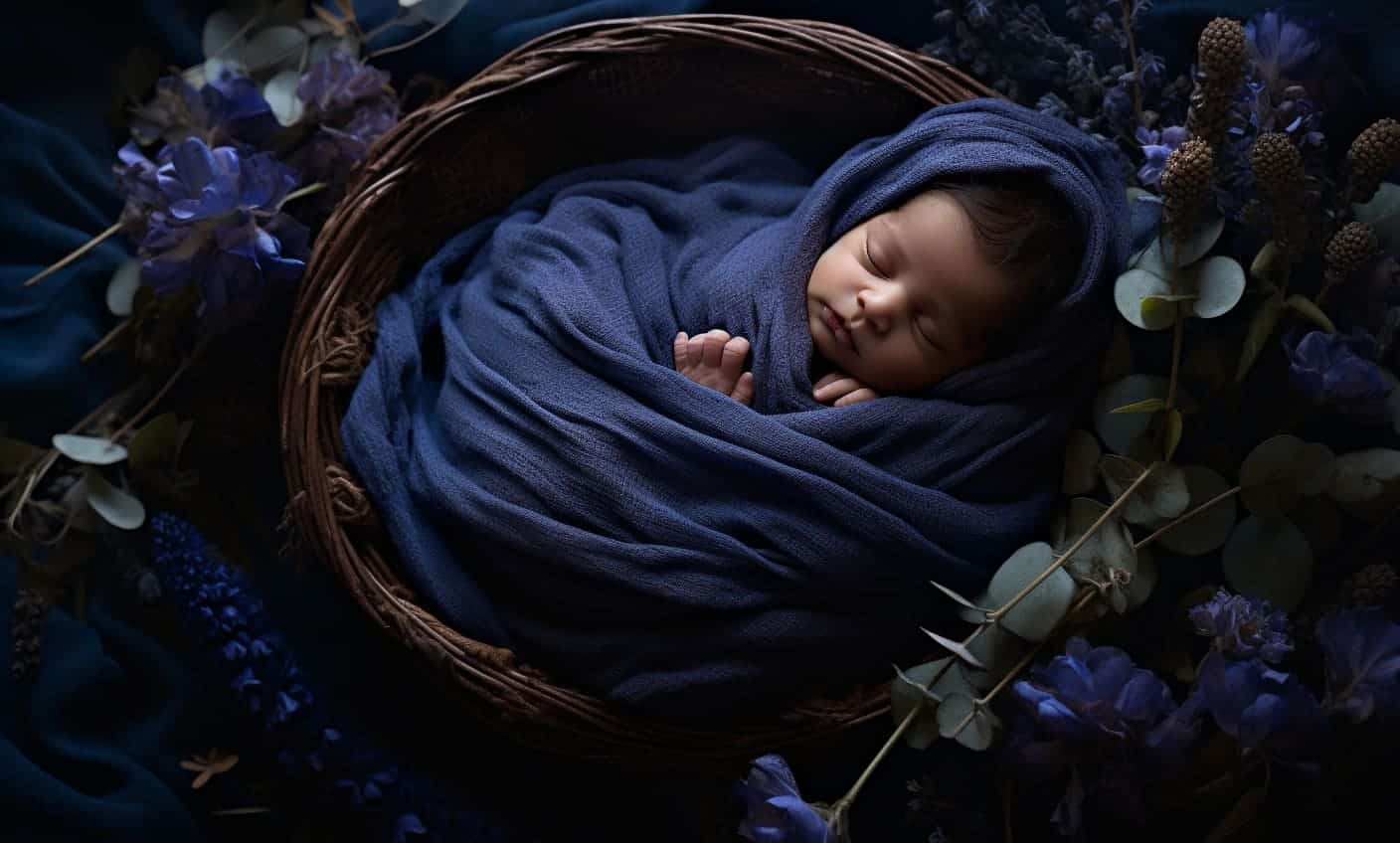 manishq1 a blue baby sleeping in a basket with a flower in the aaf06402 e267 41b9 b3f1 93974df9aed6(1)