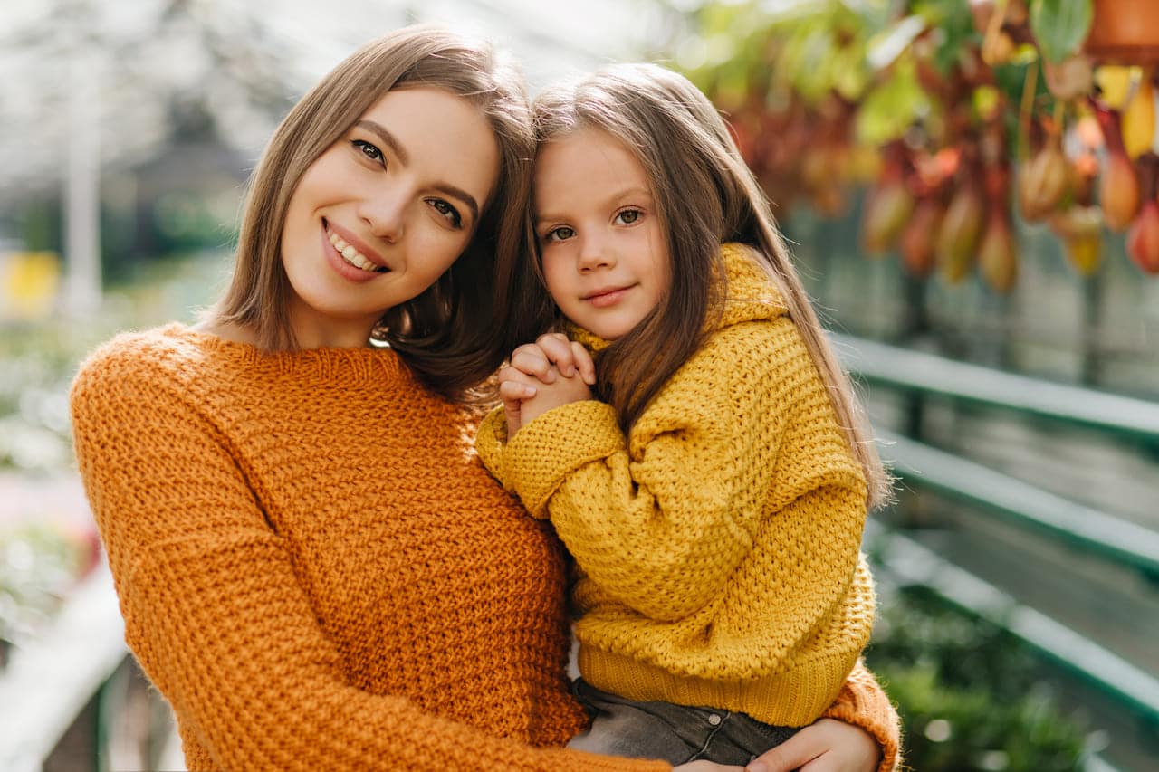 photo of young woman and kid in trendy sweaters m 2021 09 02 15 25 19 utc