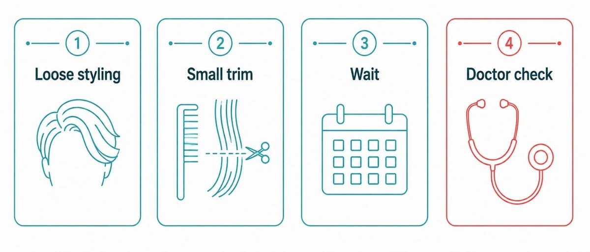 Four choice cards showing loose styling, trimming, waiting, and doctor checks