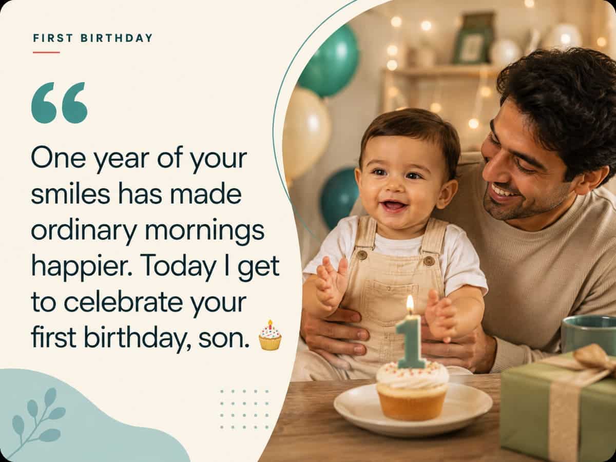 First birthday Status for son with a baby boy celebrating his first birthday