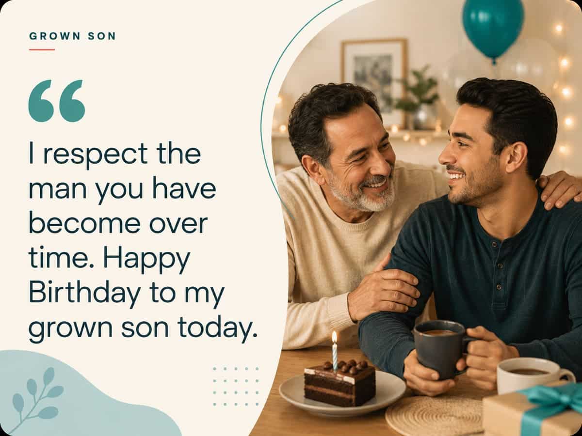 Birthday Status for a grown son sharing a warm birthday moment with his parent