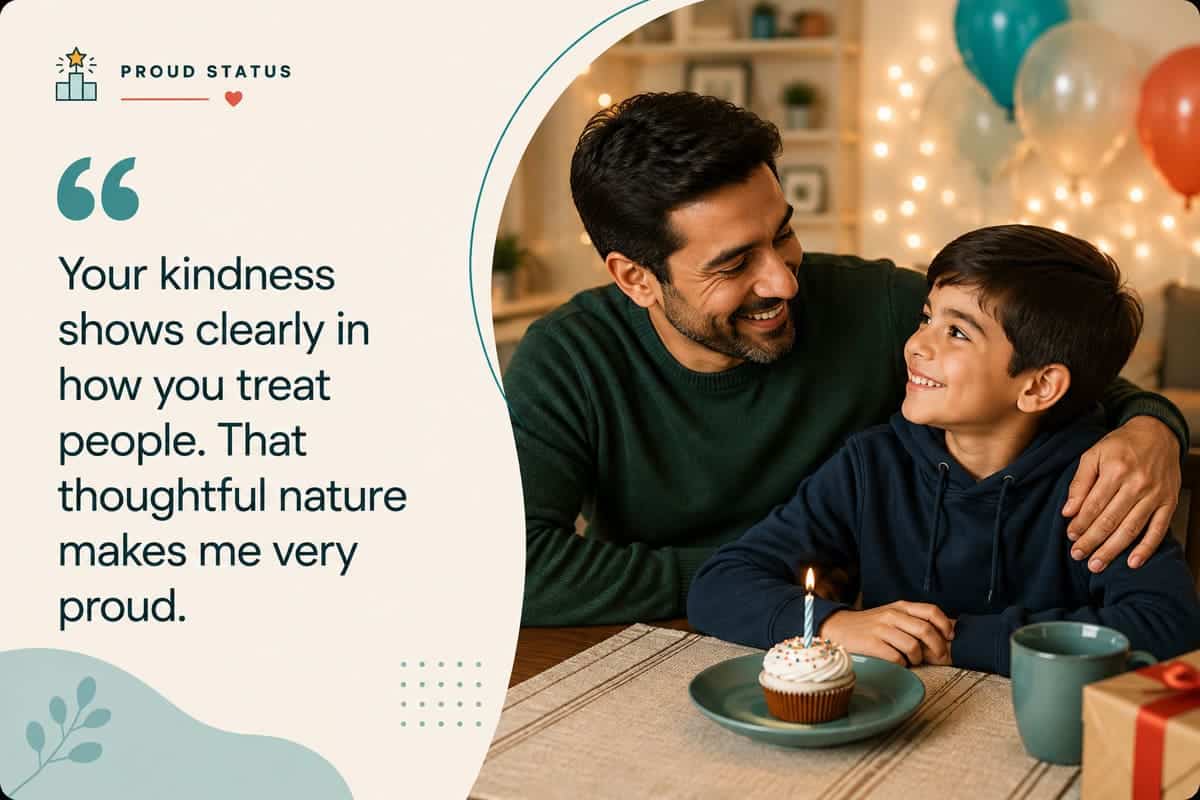 Proud birthday Status for son celebrating his kindness and thoughtful nature