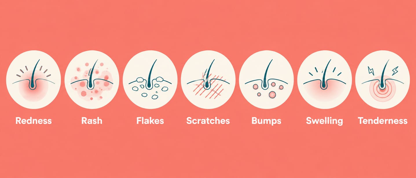 Scalp warning card showing seven signs that need medical help