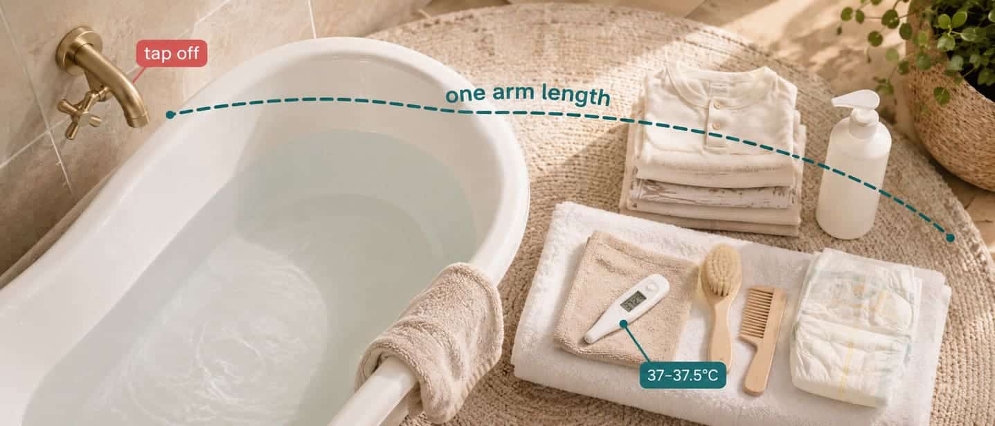 Bath items remain within reach while the tap remains off