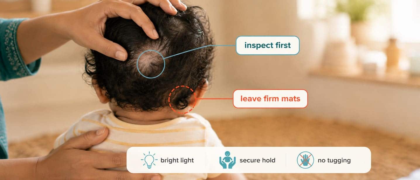 Bright light shows the back scalp without pulling hair