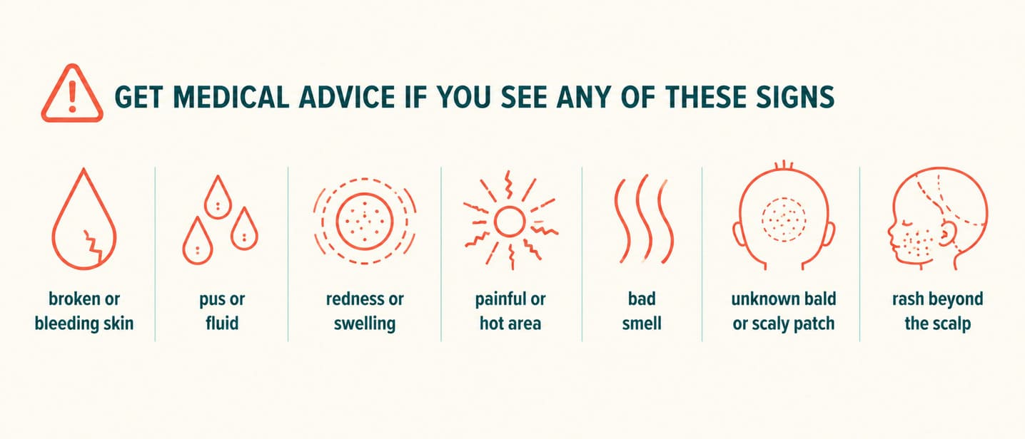Medical reviewer checks drawings of urgent scalp warning signs