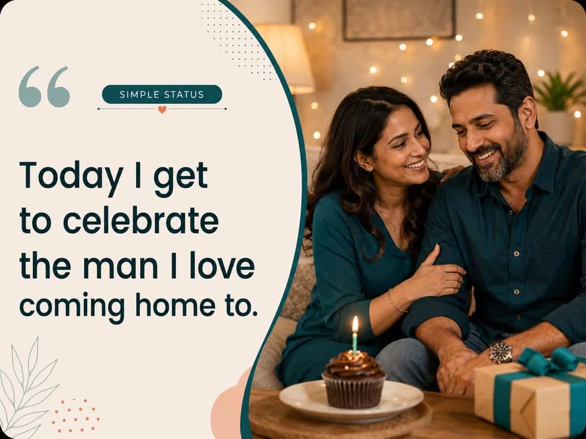 Simple WhatsApp birthday Status for husband with a wife and husband celebrating together at home