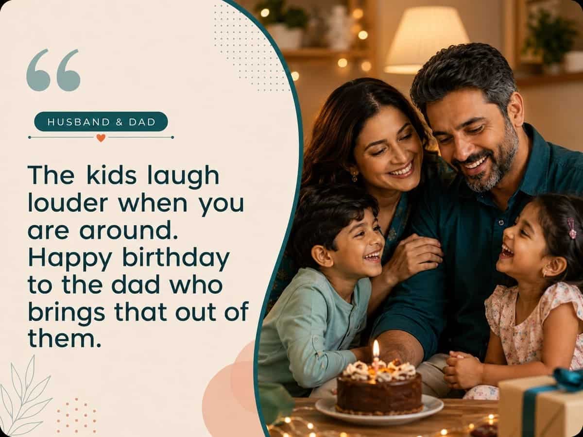 Birthday Status for husband as a dad laughing with his wife and children