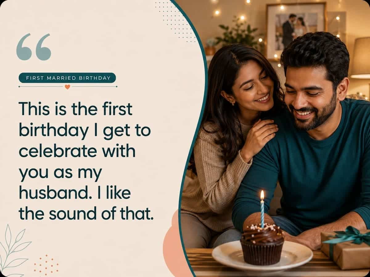 First birthday after marriage wish for husband with a newly married couple celebrating together