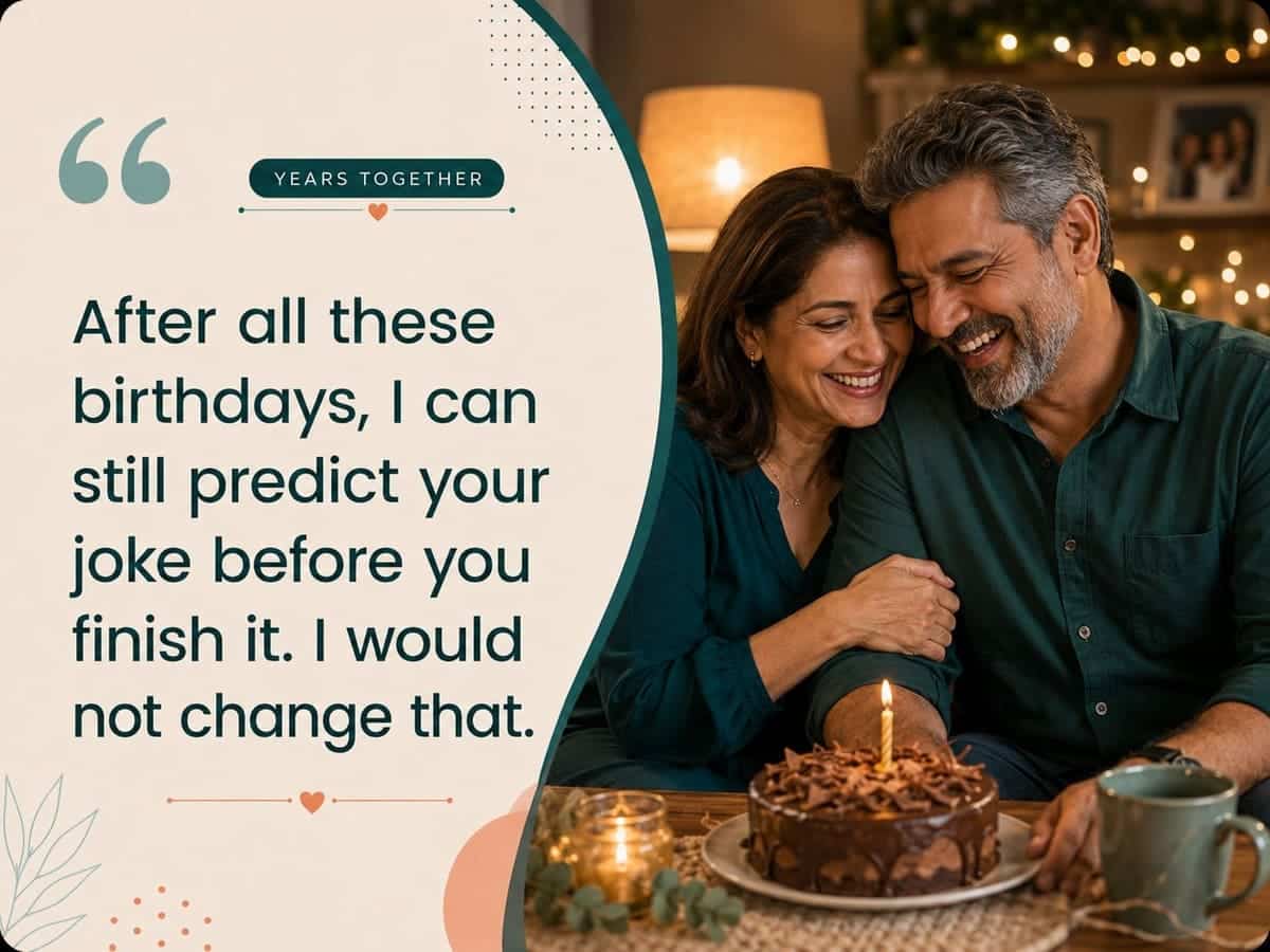 Birthday wish for husband after years together with a mature married couple laughing together