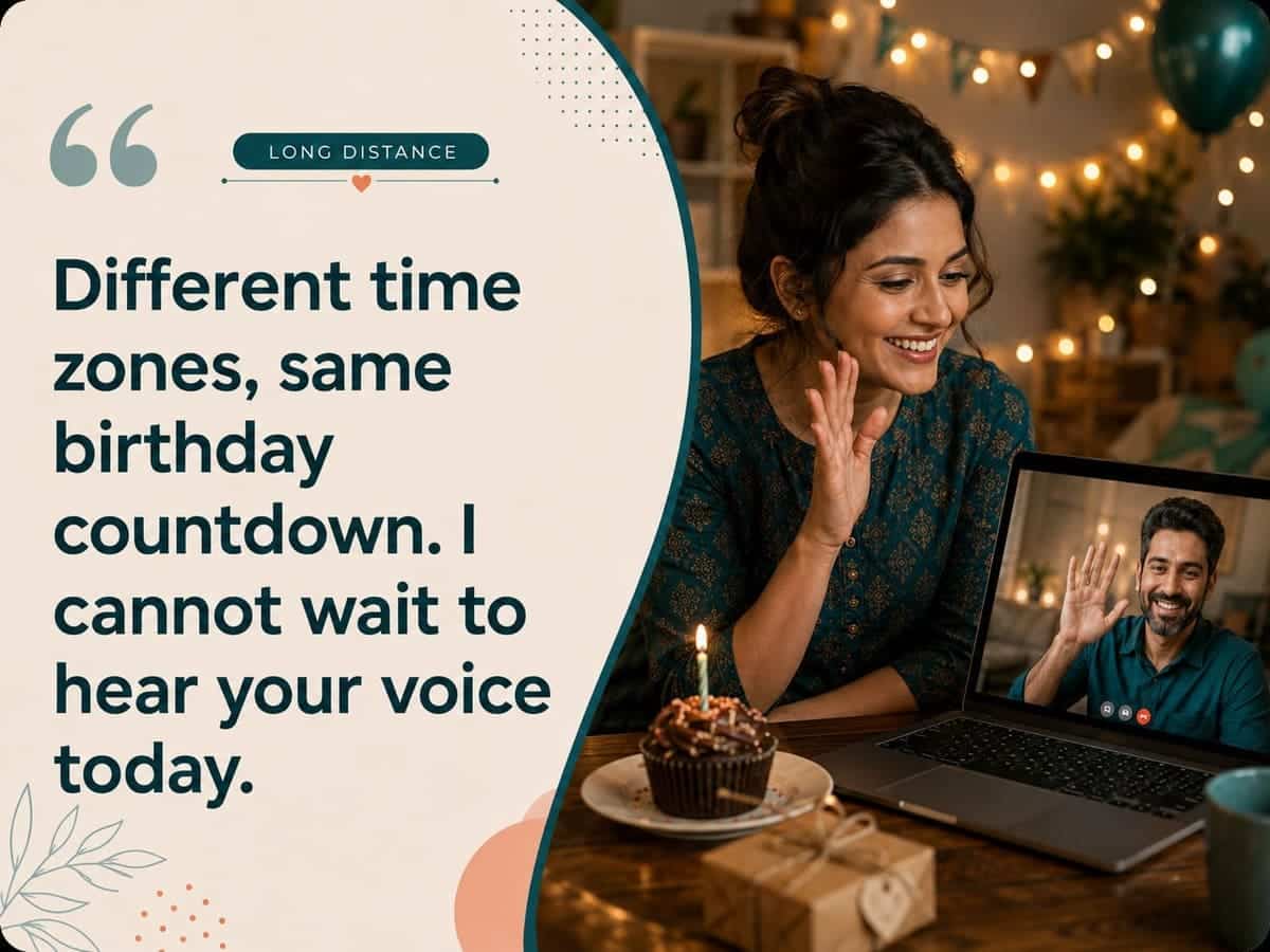 Long-distance WhatsApp birthday Status for husband with a wife celebrating through a video call