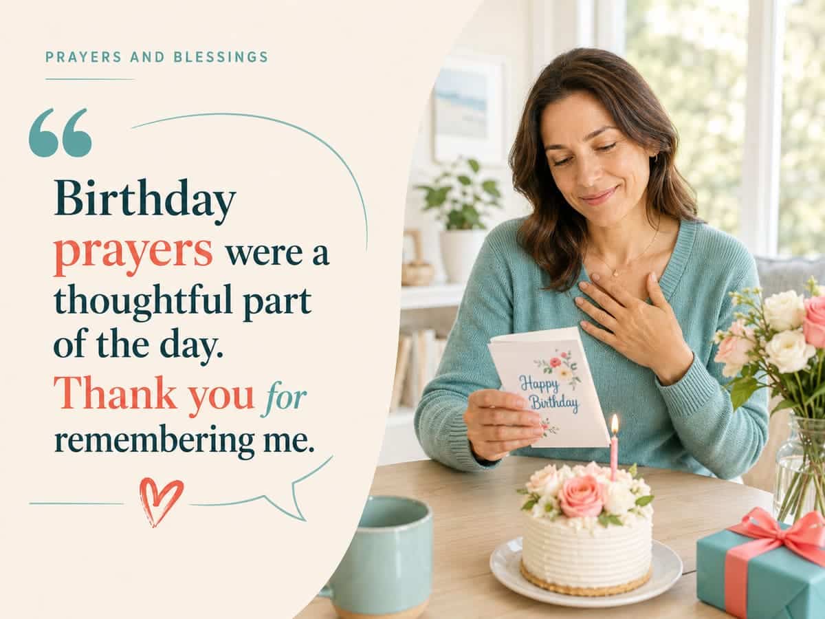 Thank you for birthday prayers and blessings with a woman reading a thoughtful birthday card