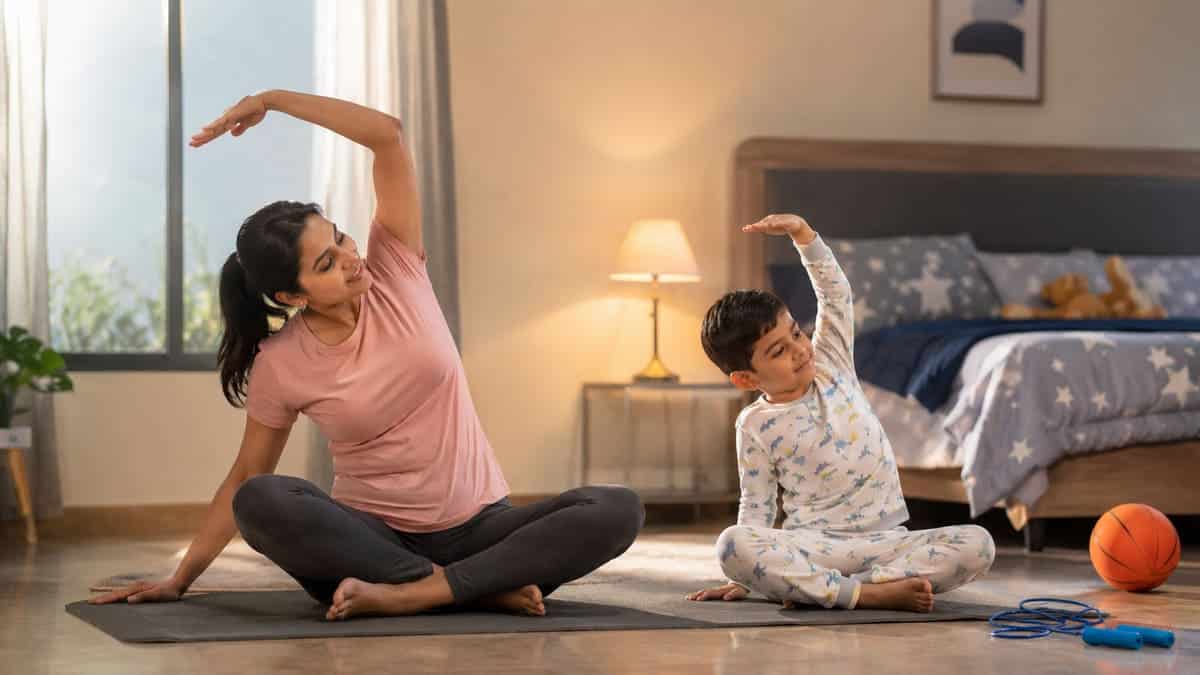Healthy child following a bedtime and active play routine at home