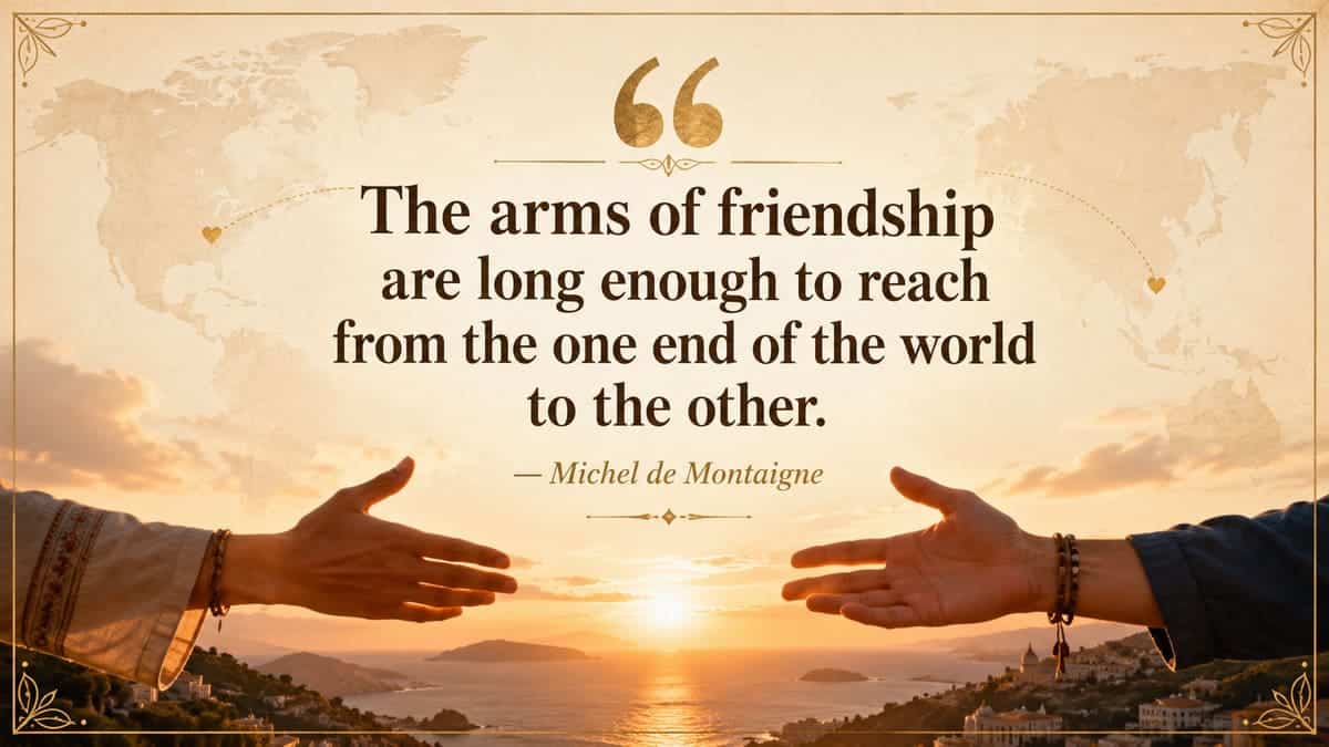 The arms of friendship are long enough to reach from the one end of the world to the other. - Michel de Montaigne