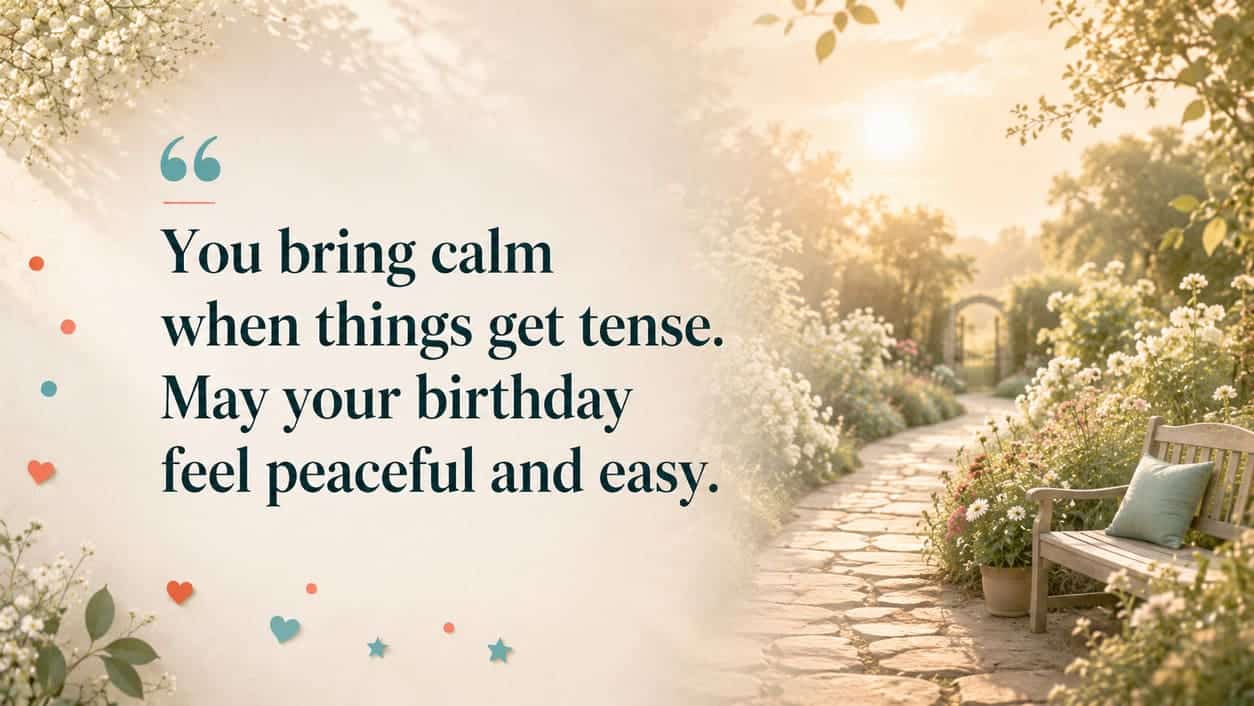 A warm sun shines above a quiet garden path with open birthday text space.
