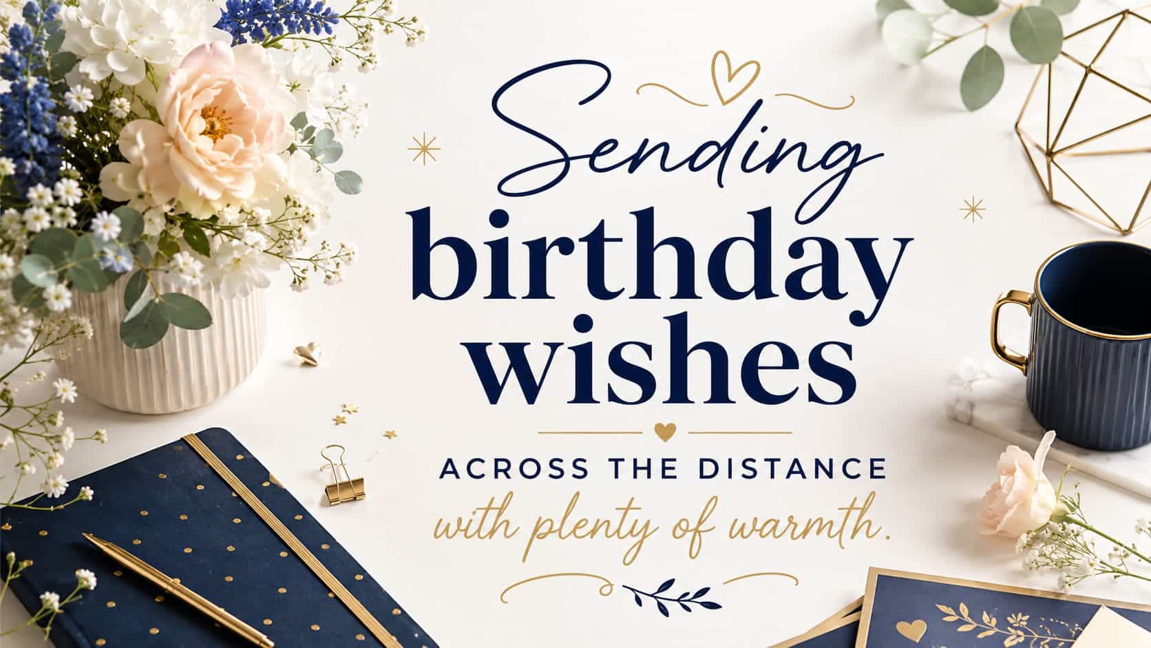 A laptop, birthday mug, and team-chat setup represent a remote coworker celebration.