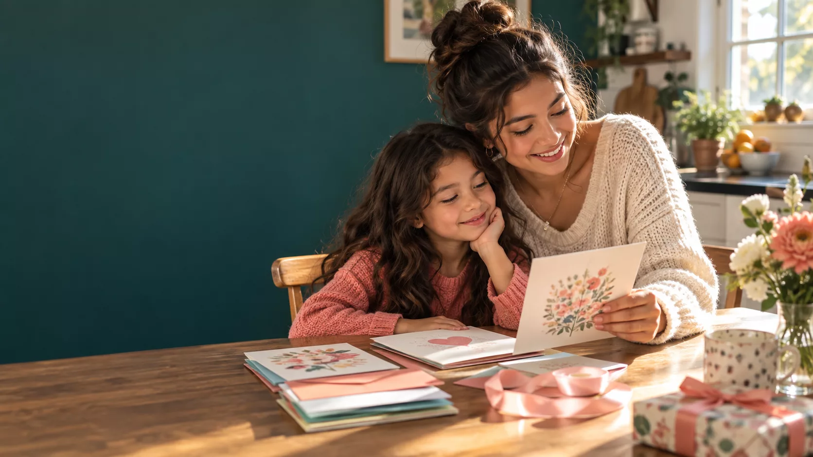Two sisters choosing a birthday card together
