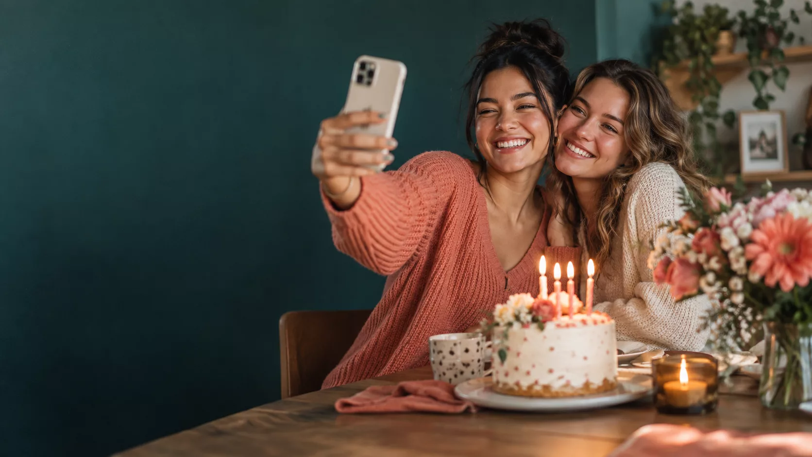 Two sisters taking a birthday selfie together
