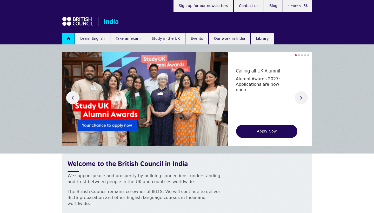 British Council India homepage hero featuring alumni awards