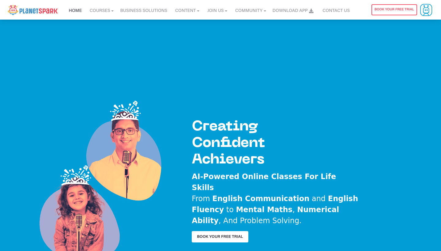 PlanetSpark homepage hero featuring online speaking classes