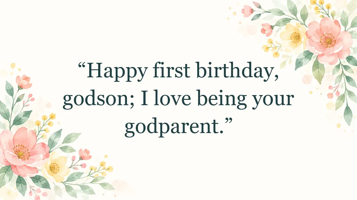 Quote image for a first birthday message from a godparent.
