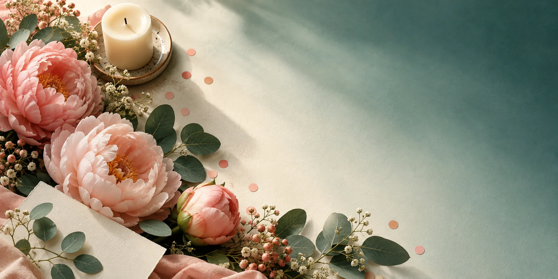 Blush peonies and eucalyptus arranged for a heartfelt birthday reflection