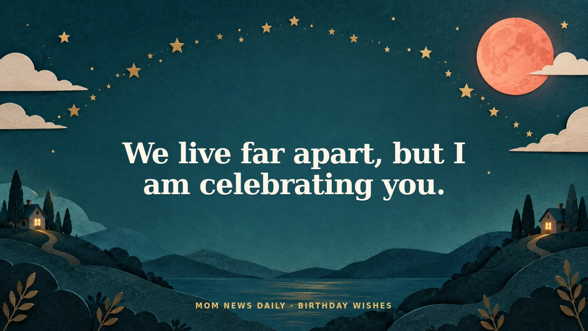 Night-sky birthday graphic with a warm message for a niece who lives far away.