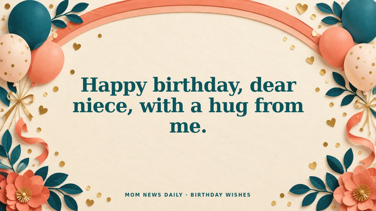 Birthday graphic with balloons and the message: Happy birthday, dear niece, with a hug from me.